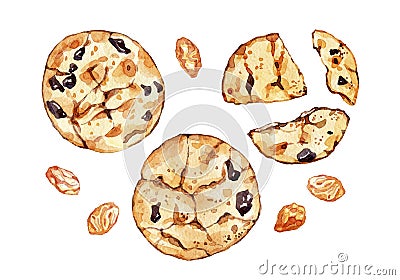 Hand drawn in watercolor oatmeal cookies Stock Photo