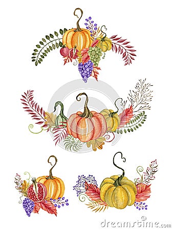 Hand drawn watercolor pumpkins Stock Photo
