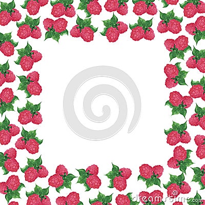 Hand drawn watercolor raspberry frame border isolated on white background. Can be used for cards, label and other printed products Stock Photo