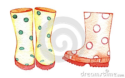 Hand drawn watercolor rubber boots. Illustration for creating invitations, paper products, party decorations, printable, greetings Stock Photo