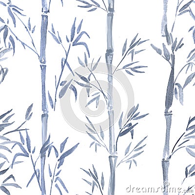 Hand-drawn watercolor seamless pattern with bamboo plant drawing Stock Photo