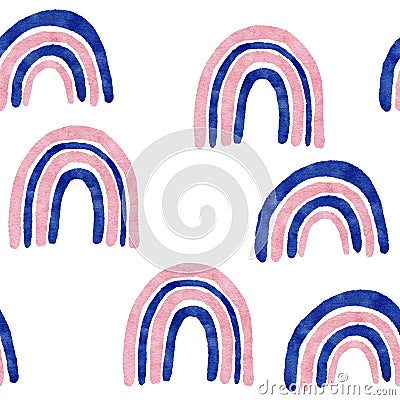 Hand drawn watercolor seamless pattern with navy blush boho elements. Bohemian blue pink fabric print, indigo rose Stock Photo