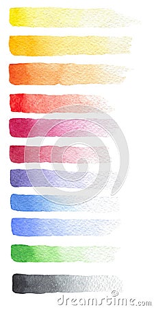 Hand drawn watercolor set of fading strokes of different colors Stock Photo