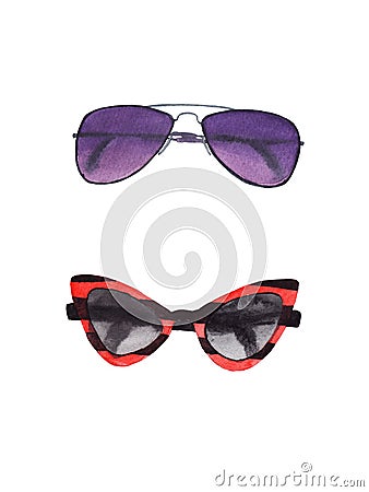 Watercolor set of sunglasses isolated Stock Photo