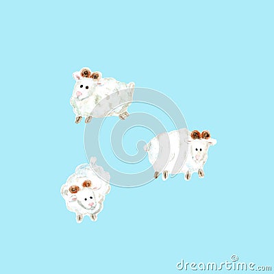 Hand drawn watercolor sheeps illustration Cartoon Illustration