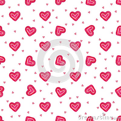 Hand-drawn watercolor sweet hearts seamless pattern. Painted vector romantic love background. Vector Illustration