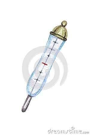 Hand drawn watercolor vintage medical instrument thermometer Stock Photo