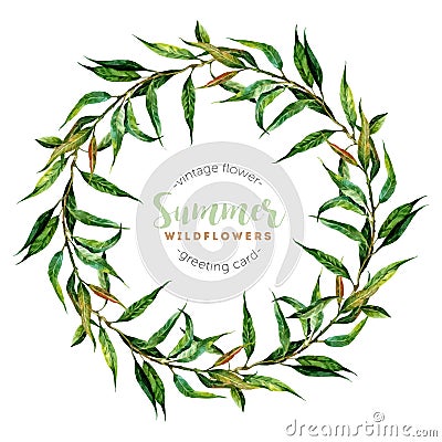 Hand drawn watercolor willow wreath Vector Illustration