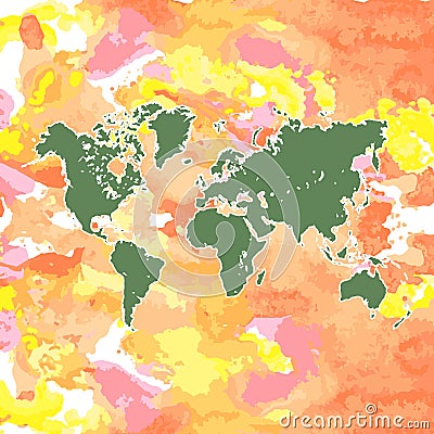 Hand drawn watercolor world map isolated on white. Vector Illustration