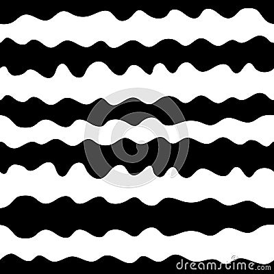 Hand drawn wavy lines seamless pattern, monochrome background Vector Illustration