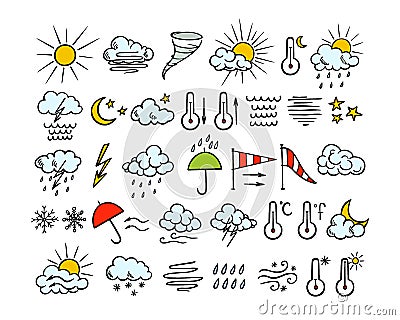 Hand drawn weather icons Vector Illustration