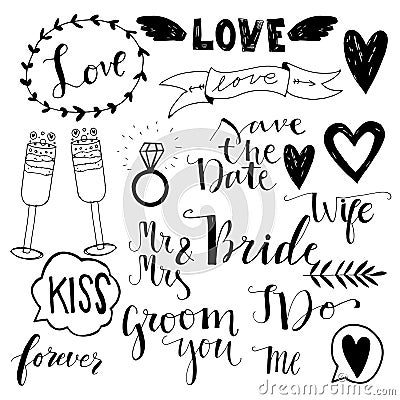 Hand drawn wedding doodle icons Vector Illustration