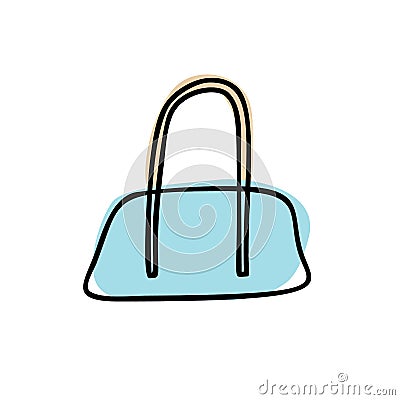 Hand drawn wheeled duffel bag. Vector illustration of blue travel bag. Drawing of travel bag isolated on white. Summer Vector Illustration