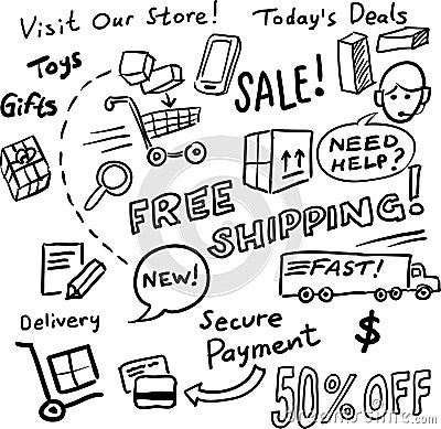 Hand drawn whiteboard sketch - shopping and sales Vector Illustration