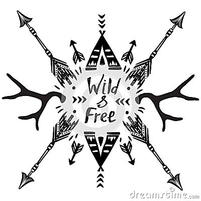 Hand drawn Wild Free inspirational lettering Vector Illustration