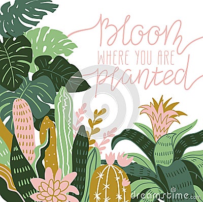 Hand drawn wild tropical house plants. Scandinavian style vector illustration, home decor. Vector Illustration