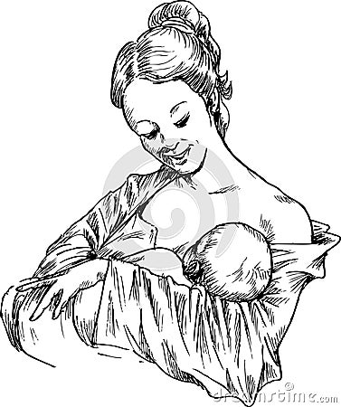 Hand drawn woman hugging and feeding your baby Vector Illustration