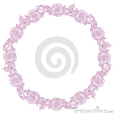 Hand drawn wreath with rose flowers leaf and branches Vector Illustration