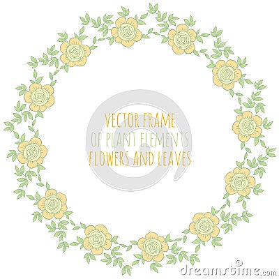 Hand drawn wreath with rose flowers leaf and branches Vector Illustration