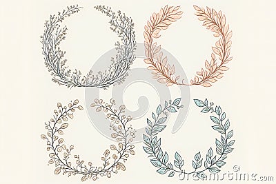 Hand drawn wreaths cute dood, creative digital illustration painting Cartoon Illustration