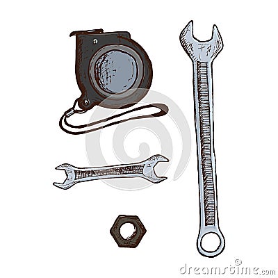 Hand drawn wrench tool Vector Illustration