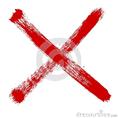 Hand drawn X marks. Two Red crossed vector brush strokes. Rejected sign in grunge style. Bloody sign Vector Illustration