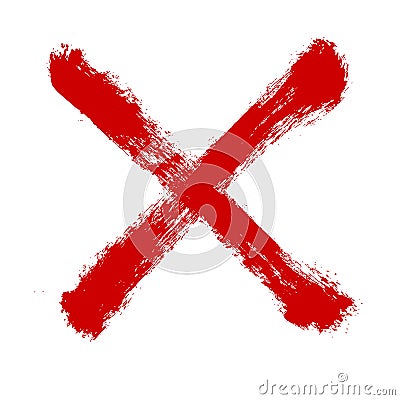 Hand drawn X marks. Two Red crossed vector brush strokes. Rejected sign in grunge style. Bloody sign Vector Illustration