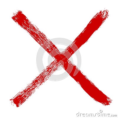 Hand drawn X marks. Two Red crossed vector brush strokes. Rejected sign in grunge style. Bloody sign Vector Illustration