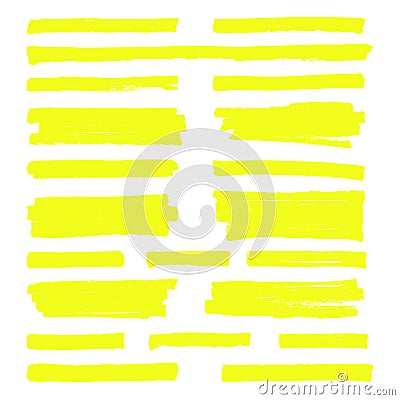 Hand drawn yellow highlight marker lines. Highlighter strokes isolated on white background vector set Vector Illustration
