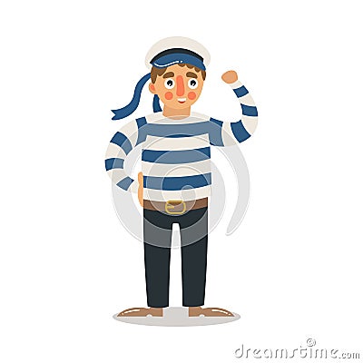 Man sailor in striped uniform standing and greeting vector illustration Vector Illustration