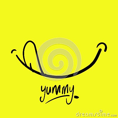 Hand drawn Yummy face tongue smile delicious icon logo Vector Illustration