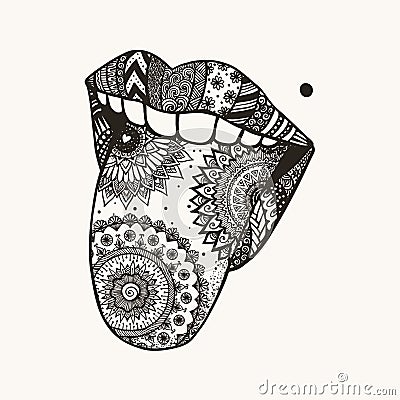 Hand drawn zendoodle woman tongue out for tattoo,T-Shirt design Vector Illustration