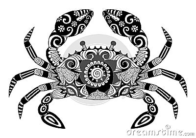 Hand drawn zentangle crab for coloring book for adult, tattoo, shirt design, logo and so on Vector Illustration