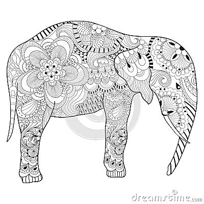 Hand drawn zentangle Elephant with mandala for adult antistress Vector Illustration