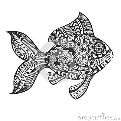 Hand drawn zentangle fish with ethnic pattern. Doodle art. Vector Illustration