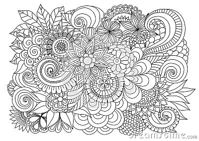 Hand drawn zentangle floral background for coloring page Vector Illustration