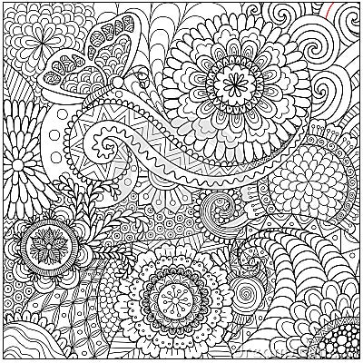 Hand drawn zentangle floral background for coloring page Vector Illustration