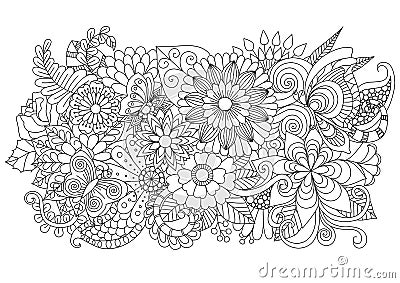 Hand drawn zentangle floral background for coloring page and other decorations Vector Illustration