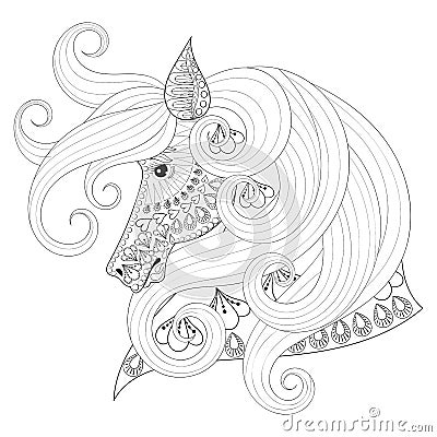 Hand drawn zentangle Ornamental Horse for adult coloring pages, Vector Illustration
