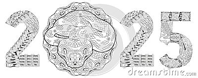 Zentangle stylized snake number 2025. Hand Drawn lace vector illustration for coloring Vector Illustration