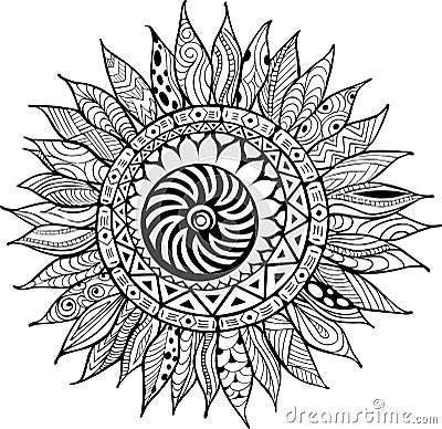 Hand drawn zentangle sunflowers ornament for coloring book Vector Illustration