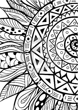 Hand drawn zentangle sunflowers ornament for coloring book Vector Illustration