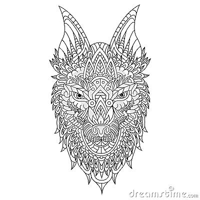 Hand drawn zentangle wolf head Vector Illustration