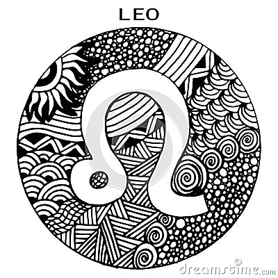 Zodiac sign Leo. Hand drawing with ornament, vector illustration Vector Illustration