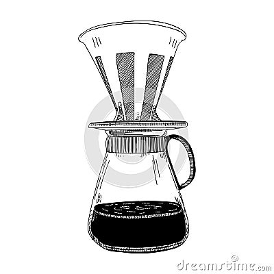 Hand drip coffee simple line vector Vector Illustration