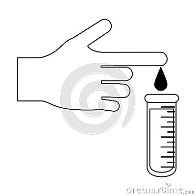 Hand dropping blood on test tube in black and white Vector Illustration