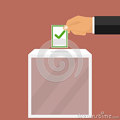 The hand drops the ballot into the ballot box Vector Illustration