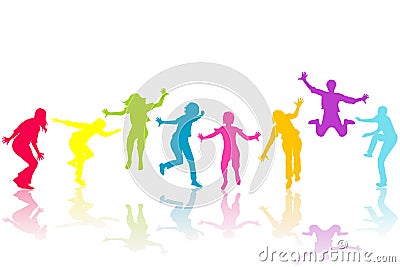 Hand drown children colored silhouettes Vector Illustration