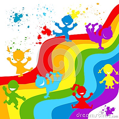 Hand drown children silhouettes in rainbow colors Stock Photo
