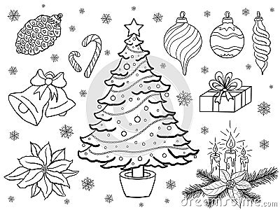 Hand drown christmas elements Vector Illustration